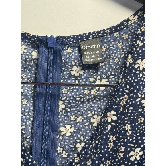 Droimp Blue Floral‎ Print Button Up V Neck Short Sleeve Midi Dres M - Picture 4 of 7